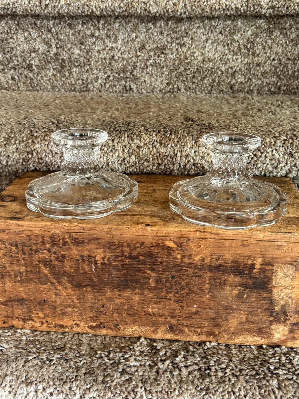 Clear Glass Candlestick Holders - Pair